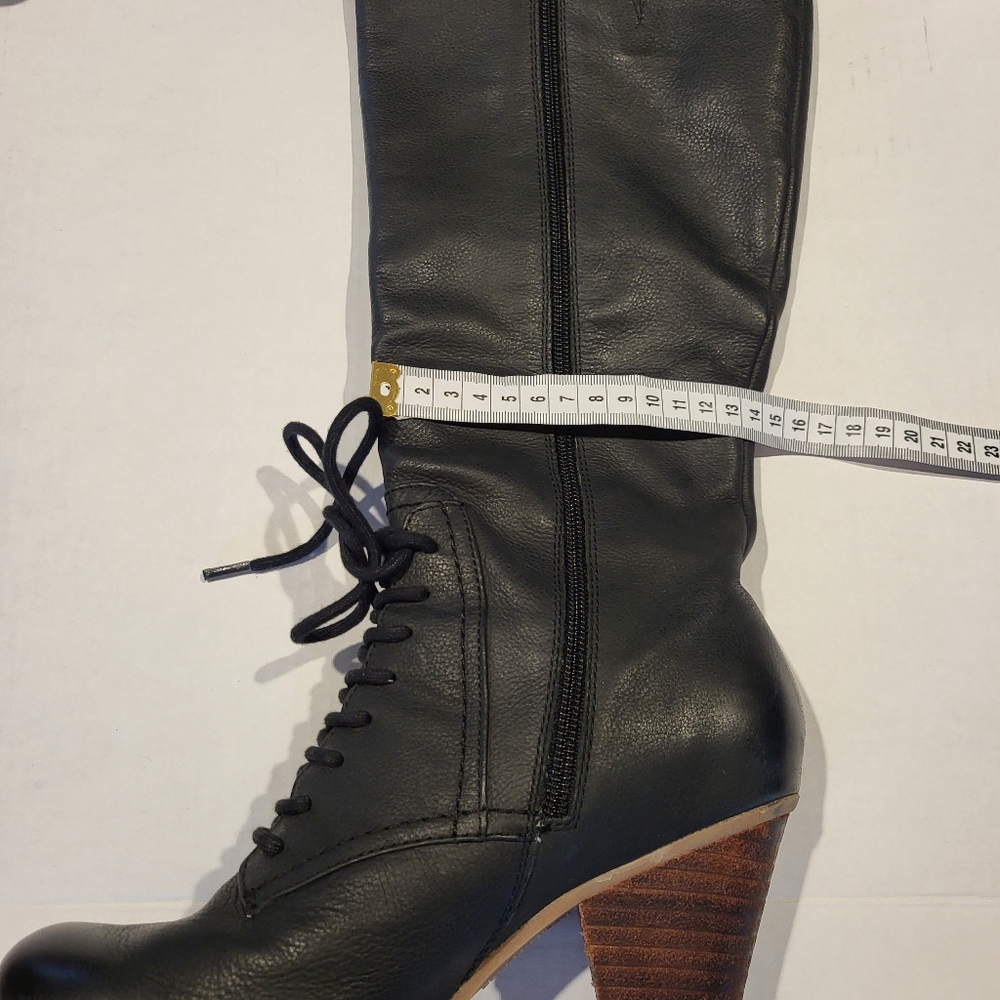 Hush Puppies women’s leather quarter-laced knee-high boots. Black. - Picture 12 of 13